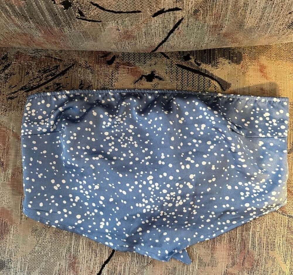 Blue and White Polka Bandeau Strapless Top